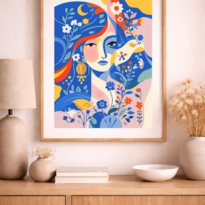 Abstract Woman Printable Wall Art, Colorful Feminine Illustration, Modern Face Art Print, Bold Aesthetic Decor, Digital Download