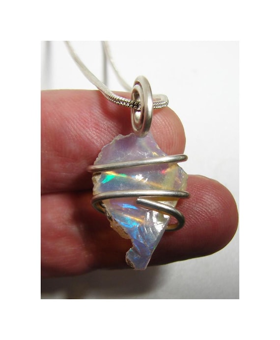 Ethiopian Opal Pendant Necklace, Sterling Raw Opal Necklace, October Birthstone, Rough Ethiopian Opal Pendant Good Luck Charm #20-22