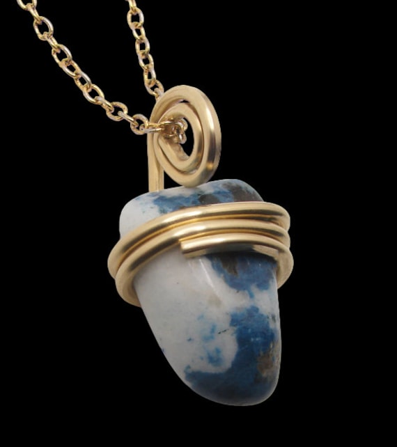 Rare Natural Lazulite Hand Forged Art Wrap Pendant Merlin's Gold #150-153