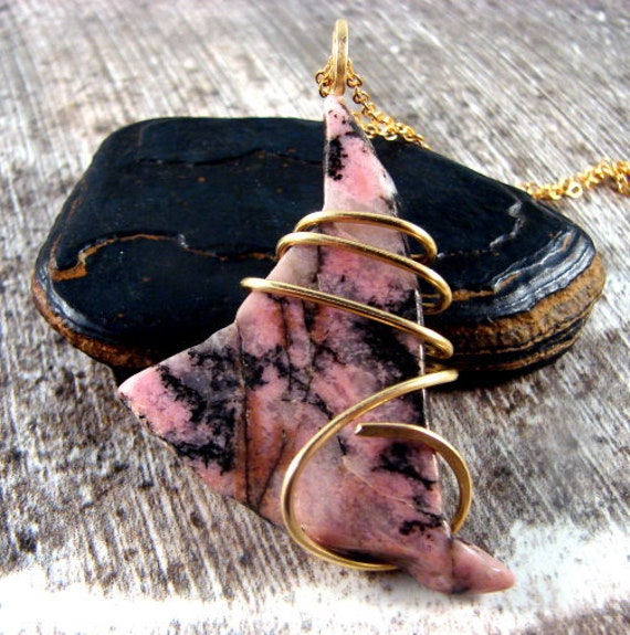 Pink Electric Rhodonite Necklace in Bronze Merlin's Gold - Love Meditation #3