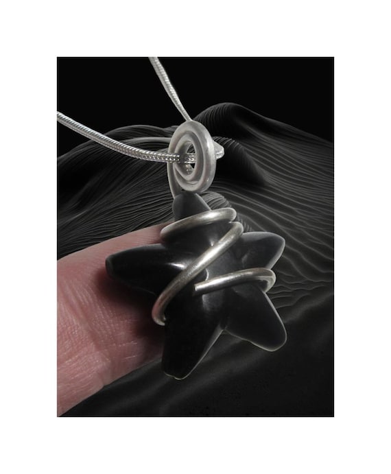 Black Onyx Star Cauldron Wire Wrapped Pendant, Witchy Jewelry, Sterling Silver, Healing Gems Chain Protection Real Crystals Armour #10-11