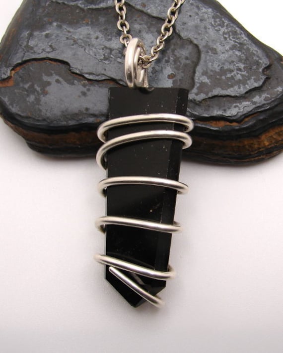 Black Tourmaline Crystal, Chakra Protection, Pendant, Sterling Silver #27-29