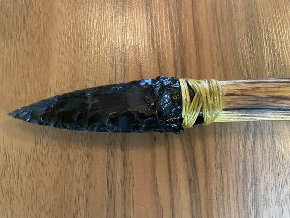 Native American Inspired  Hunting Spear - Handmade -5" Black Obsidian Arrowhead Ethnic Art, Art of War, Primitive SpearHead, Osage Orange