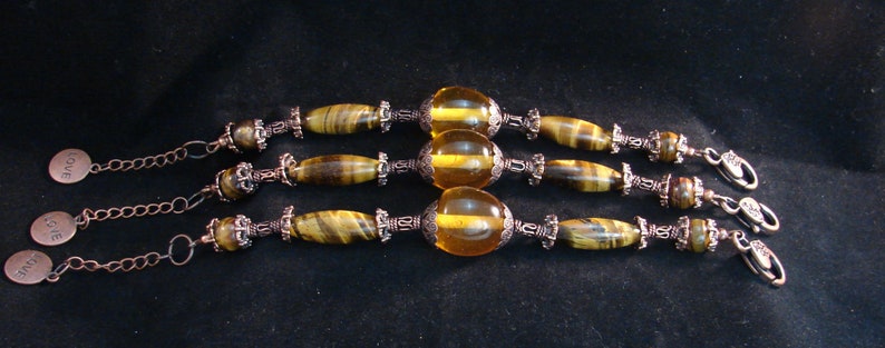 Love Charm Amber Bracelet beaded from Genuine Amber and Tiger/'s Eye Spirit Force