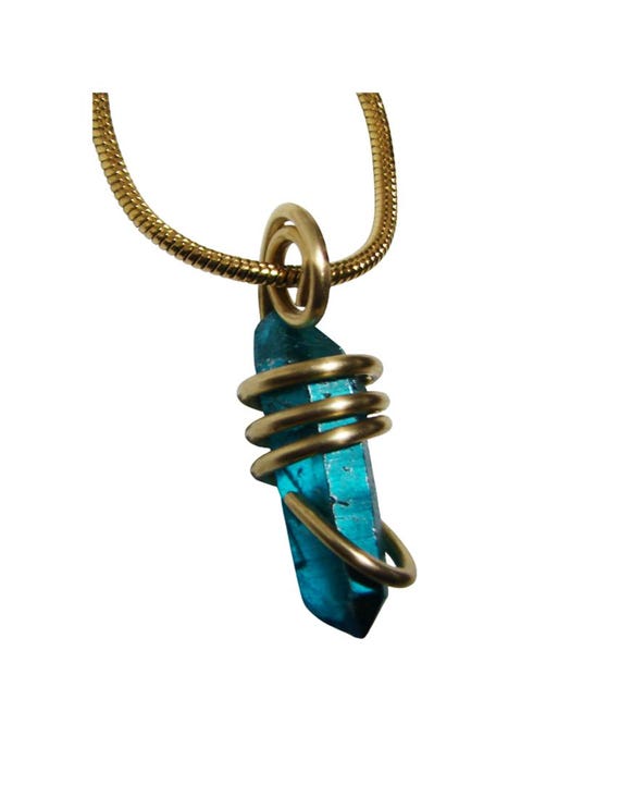 Rare INDIGO BLUE Aura Lemurian Seed Quartz Pendant Bronze #110-113