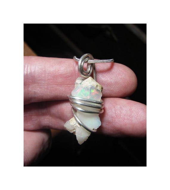 Ethiopian Opal Pendant Necklace, Sterling Raw Opal Necklace, October Birthstone, Rough Ethiopian Opal Pendant Good Luck Charm #1-3