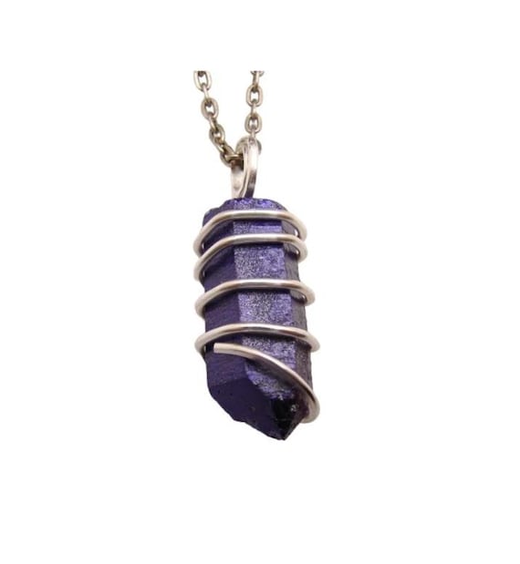Purple Flame Violet Aura Gemstone Necklace Lemurian Seed Quartz Pendant Sterling Silver Copper #37-43