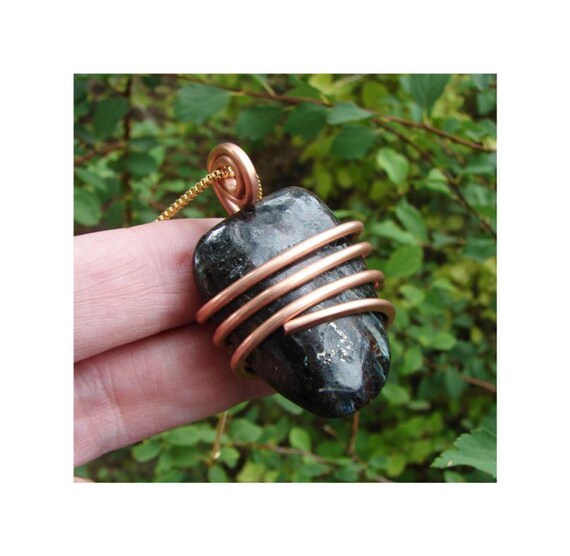 Arfvedsonite Astrophyllite Jet Black Pendant Release Negativity Protection Jewelry Bohemian Necklace Real Crystals Energy Flow Copper #10-12