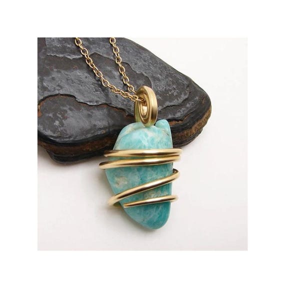 Russian Necklace Amazonite Soviet Union Gemstone Pendant #25-26