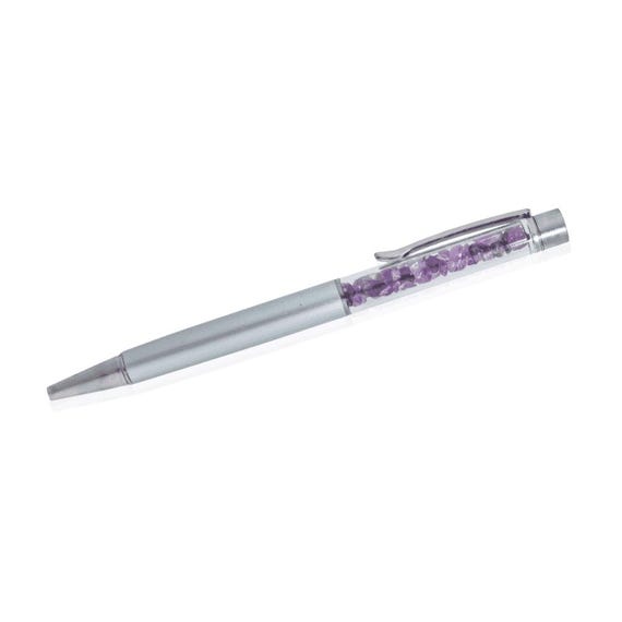 Amethyst Crystal Gemstone Chip Pen, Purple Ink for Connecting with Divine, Journaling, Gift for Writers Note Takers School Office Stationery