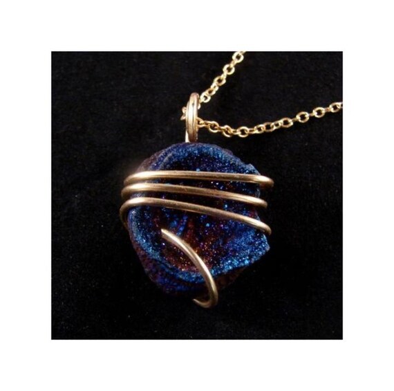 Amulet Stone Blue Titanium Aura Quartz Necklace Mystical Magical Talisman Drusy Esoteric Good Luck Charm Witchy Talisman Oracle #2