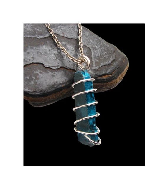 Rare INDIGO BLUE Aura Lemurian Seed Quartz Pendant Sterling Silver SS Copper #200-207