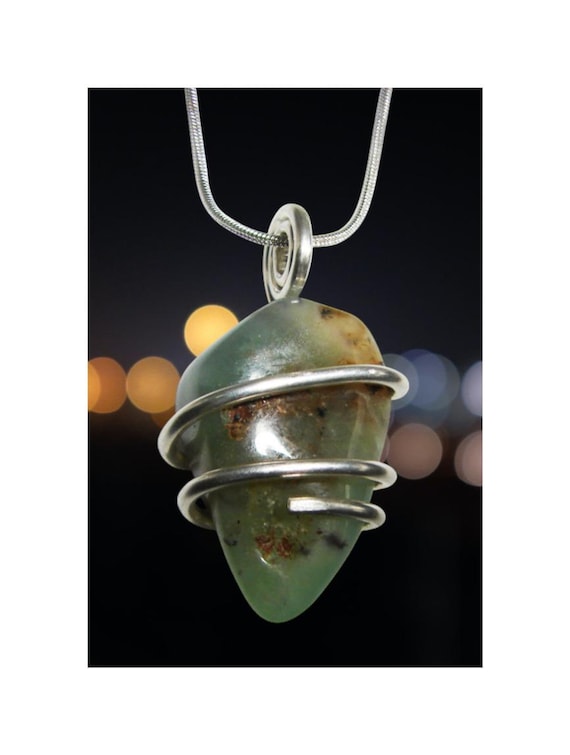 Real Crystals CHRYSOCOLLA PENDANT Handmade Talisman Stress Reliever Calm Emotions and Anxiety Peaceful Ren Faire Empathy #20
