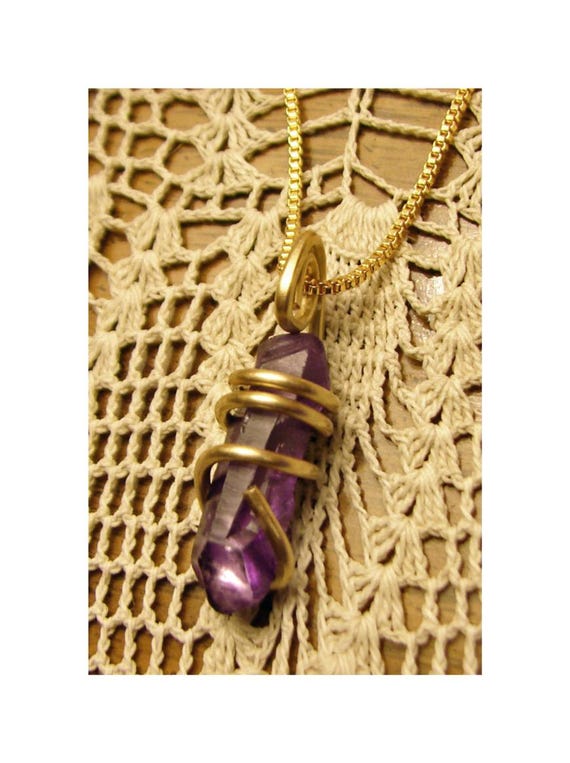 Purple Flame Violet Aura Gemstone Necklace Lemurian Seed Quartz Pendant Merlin's Gold #28-29