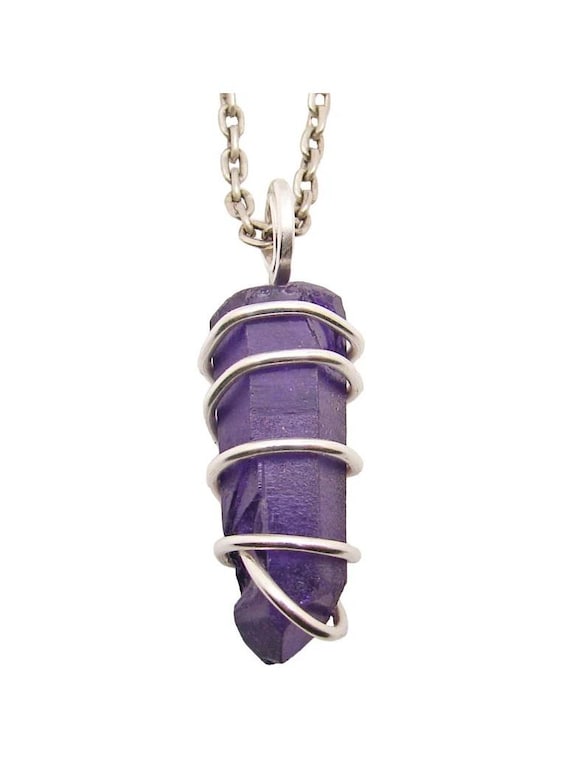 Purple Flame Violet Aura Gemstone Necklace Lemurian Seed Quartz Pendant Sterling Silver Copper #200-203