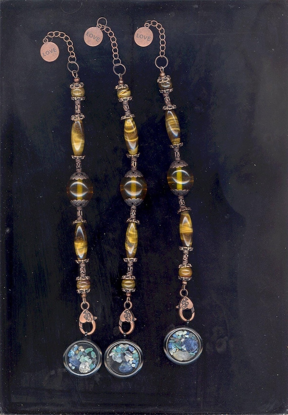 Phenacite, Lazulite, Tourmaline, Amber, Tiger's Eye and Copper Love Gemstone Pendulum