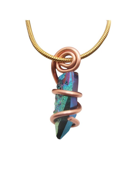 Rainbow Aura Amethyst Cluster Pendant, Titanium Crystals Quartz ('AAA' Grade), Metallic Amethyst Copper, Crystal Cluster #63