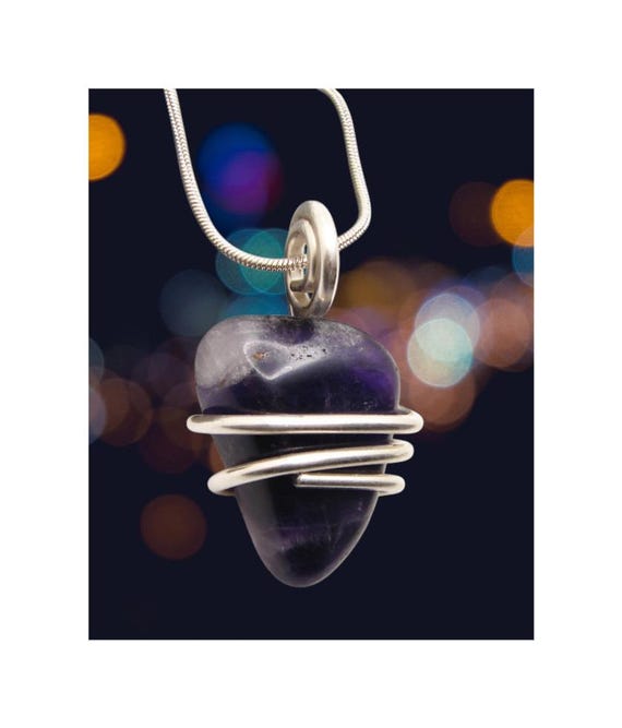 Handmade Crystal Jewelry African Amethyst Pendant Real Crystals Purple Amulet Silver Necklace Purple Crystal February Birthstone #15