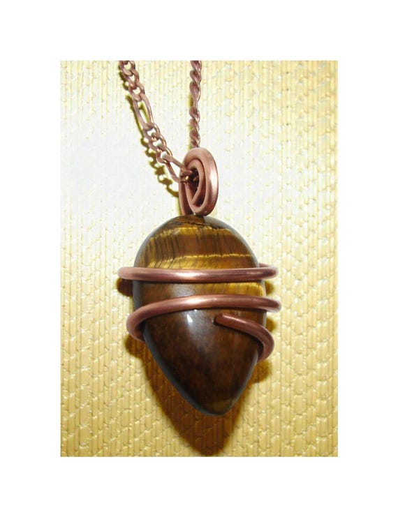 Protection Tigers Eye Tiger's PENDANT Worry Stone Talisman Wire Wrap Handmade #9-12