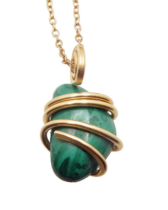 Forest Green Malachite Hand Forged Art Wrap Pendant in Merlin's Gold #5