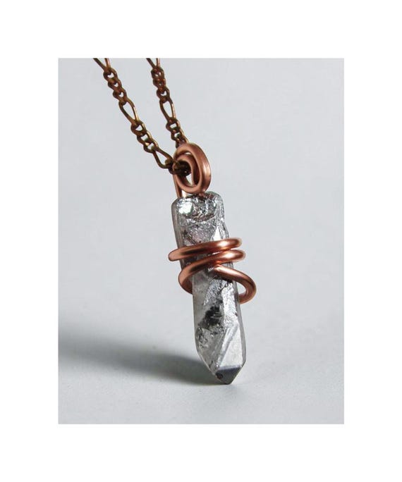 Silver Aura Pendant Copper Lemurian Seed Quartz #20-22