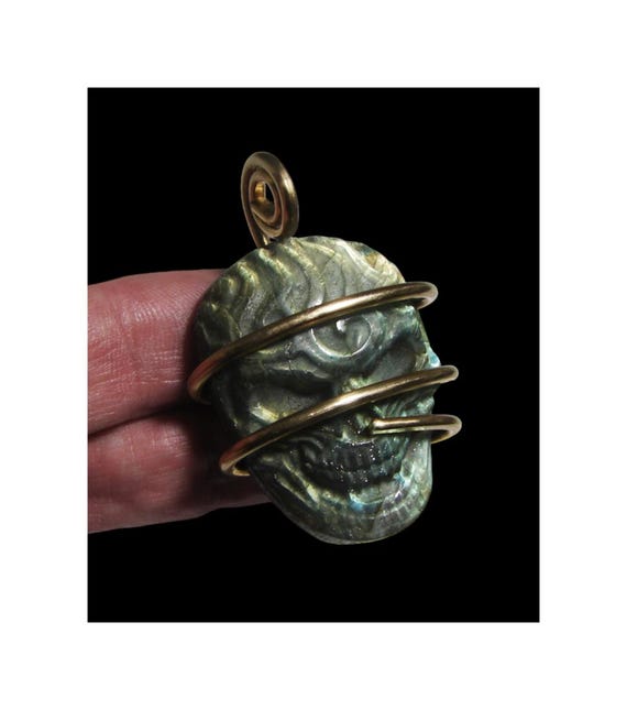 Moon Spirit Skull Jewelry Labradorite Bronze / Pagan Oracle / Blue Lotus / Protection Jewelry / Amulet Stone / Witchy Jewelry ESP Witch #2