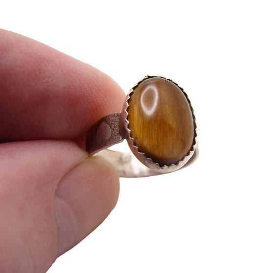 Energy Ring Jewelry ~VISIONS~ Tiger's Eye Ring with Wide Heart Filled Sterling Silver SS SIZE 5.25 #1