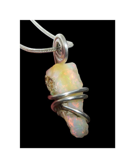 Ethiopian Opal Pendant Necklace, Sterling Raw Opal Necklace, October Birthstone, Rough Ethiopian Opal Pendant Good Luck Charm #10-11