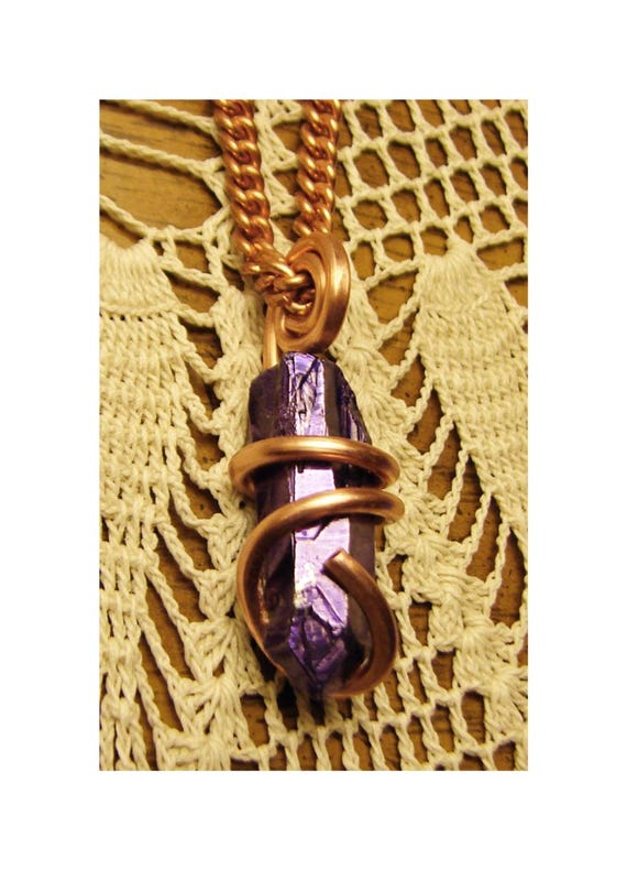 Purple Flame Violet Aura Gemstone Necklace Lemurian Seed Quartz Pendant Copper #25-27