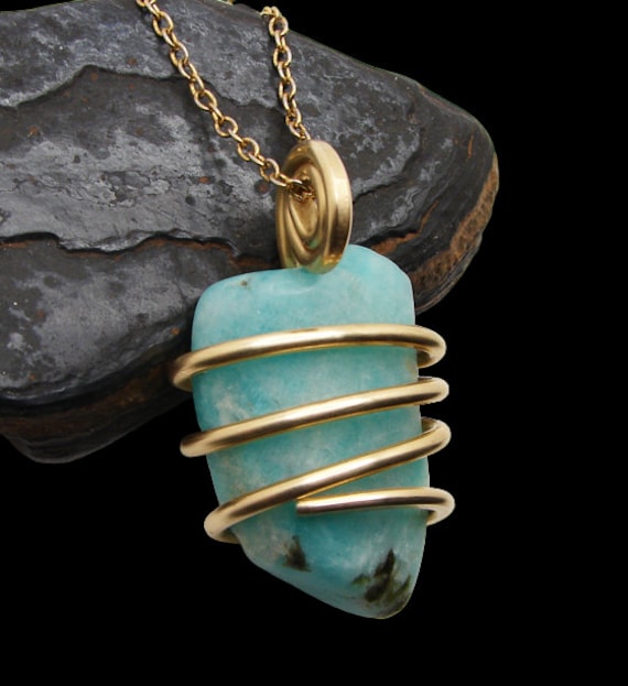Amazonite Set In Merlin's Gold Forged Wrap Pendant #50-53