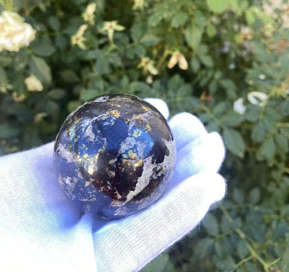 2.1in 236g RARE Covellite Pyrite Crystal Sphere Peru Manifestation Past Lives