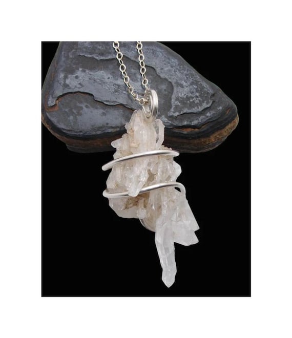Atlantis Faden Quartz Crystal Pendant Raw Crystal Necklace Astral Travel Meditation, Sterling Silver Crystal Cluster Real Crystal 105-106