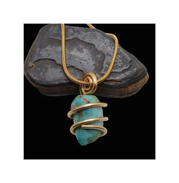 Gorgeous Hand Forged Natural Blue Turquoise Pendant Bronze Merlin's Gold #54-56
