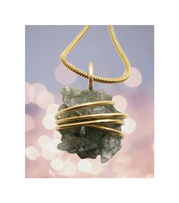 Green Heulandite Crystal Necklace | Zeolite Crystal | Handmade Crystal Jewelry | Heart Chakra Crystals | Bronze #15-16