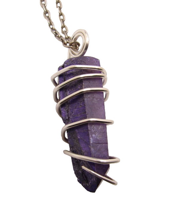 Purple Flame Violet Aura Gemstone Necklace Lemurian Seed Quartz Pendant Sterling Silver Copper #57-66
