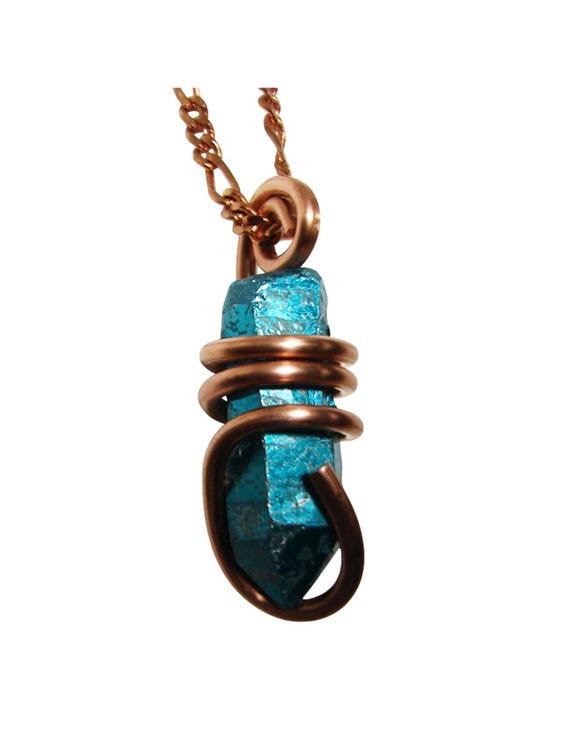 Rare INDIGO BLUE Aura Lemurian Seed Quartz Pendant Copper #103-104