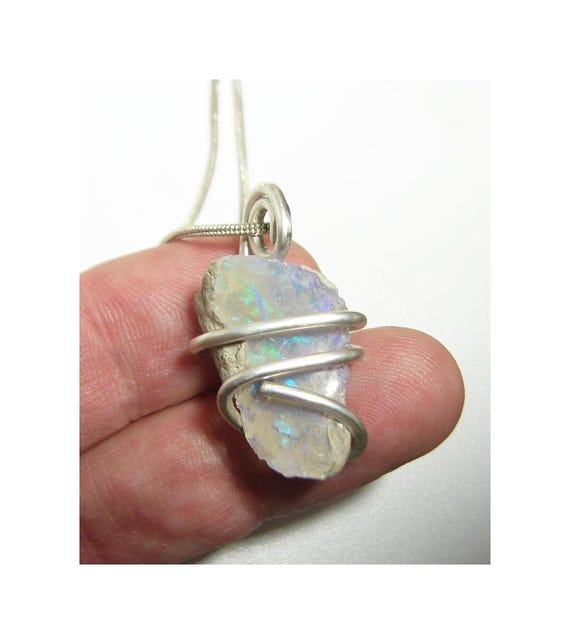 Ethiopian Opal Pendant Necklace, Sterling Raw Opal Necklace, October Birthstone, Rough Ethiopian Opal Pendant Good Luck Charm #50-52
