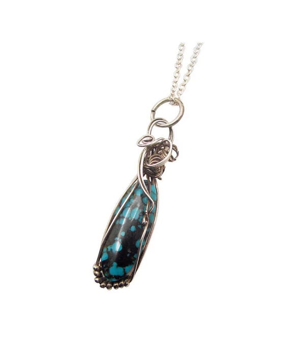 Gorgeous Hand Forged Natural Blue Turquoise Pendant Sterling Silver July1