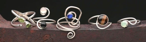 5 Designer USA Artisan Rings Sterling Silver with Gemstones Size 9.5