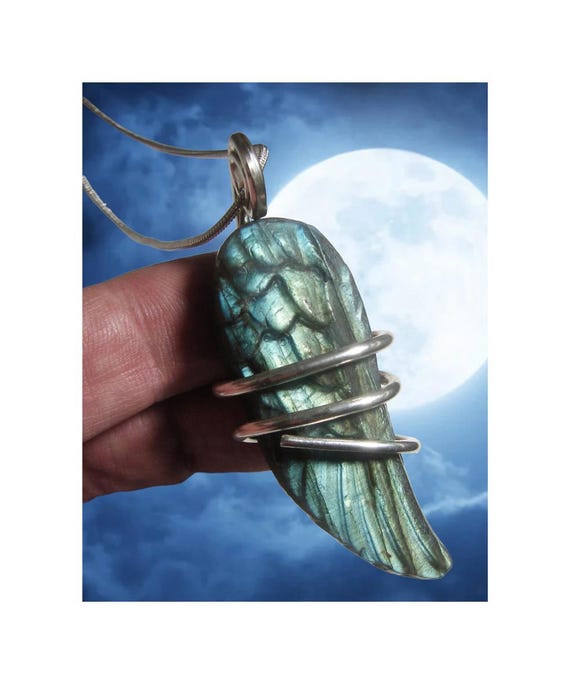 Moon Spirit Wing Jewelry Labradorite Silver / Pagan Oracle / Blue Lotus / Protection Jewelry / Amulet Stone / Witchy Jewelry ESP Witch #10