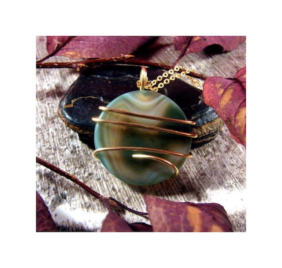 Protective Colorful Vibrant Agate Slice Pendant Necklace Talisman Pendant in Bronze #20-24