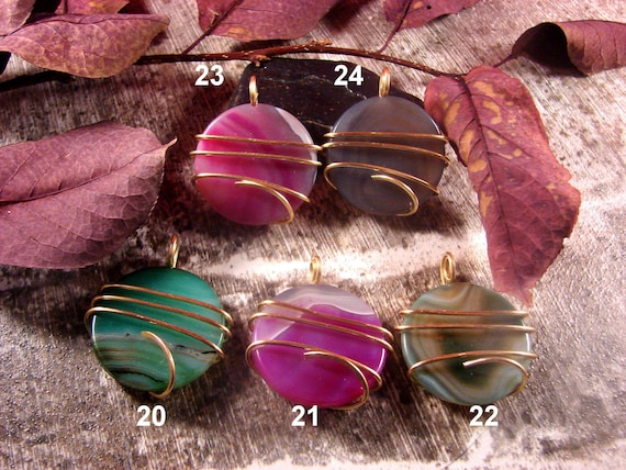 Protective Colorful Vibrant Agate Slice Pendant Necklace Talisman Pendant in Bronze #20-24