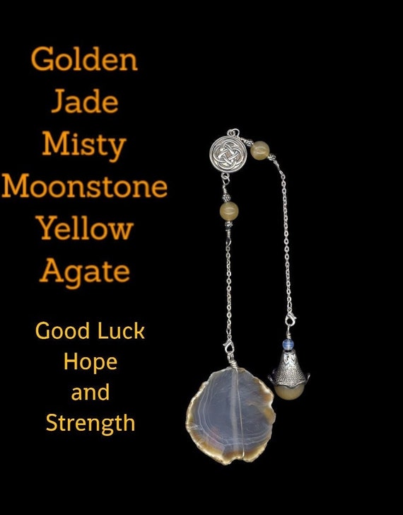 Yellow Jade Pendulum, Moonstone Pendulum, Agate Pendulum, Scrying Pendulum, Chakra Healing Pendulum, Crystal Divination Pendulum