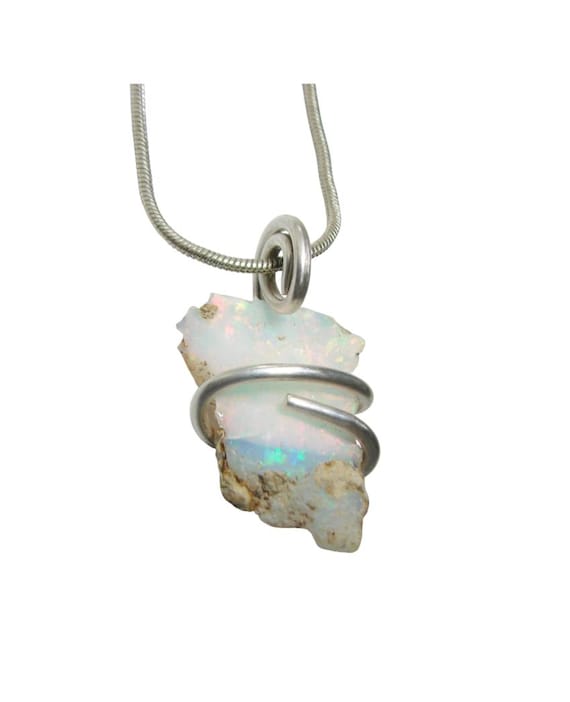 Ethiopian Opal Pendant Necklace, Sterling Raw Opal Necklace, October Birthstone, Rough Ethiopian Opal Pendant Good Luck Charm #60