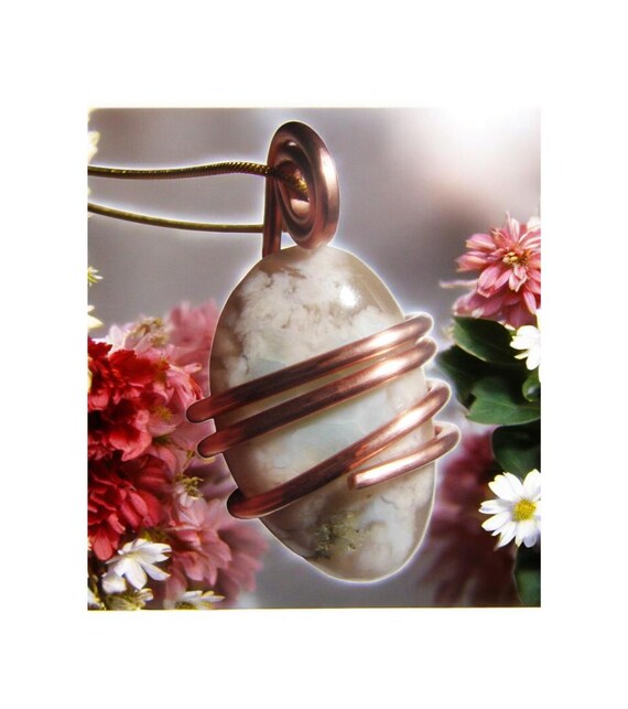 Spirit of Sakura Pendant Natural Agate Bereavement Gift | Necklace Copper Healing Inner Harmony Soothe Emotions Emotional Loss #20-23