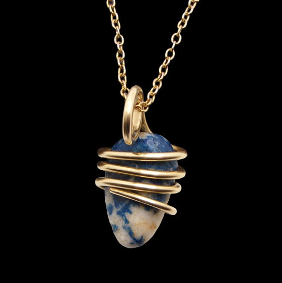 Rare Natural Lazulite Hand Forged Art Wrap Pendant Merlin's Gold #80-82