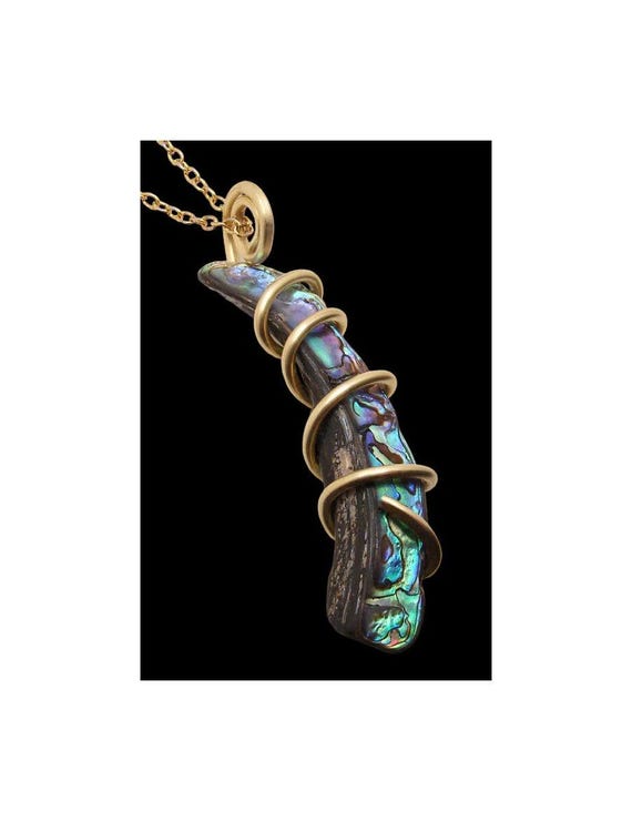 Abalone Blue Shell Pendant in Solid Bronze, Handmade Jewelry Boho Bohemian Mother of Pearl Necklace Abalone Shell Nautical 2022
