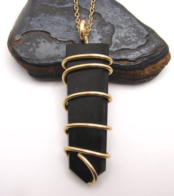 Black Tourmaline Crystal, Chakra Protection, Pendant #20-26