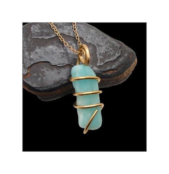 Russian Amazonite Gemstone Necklace Soviet Union Set In Gold Amazonite Pendant #15-16 Soviet Union