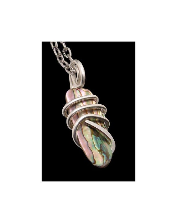 Abalone Blue Shell Pendant in Solid 925-Sterling Silver, Handmade Jewelry Boho Bohemian Mother of Pearl Necklace Abalone Shell Nautical 1012